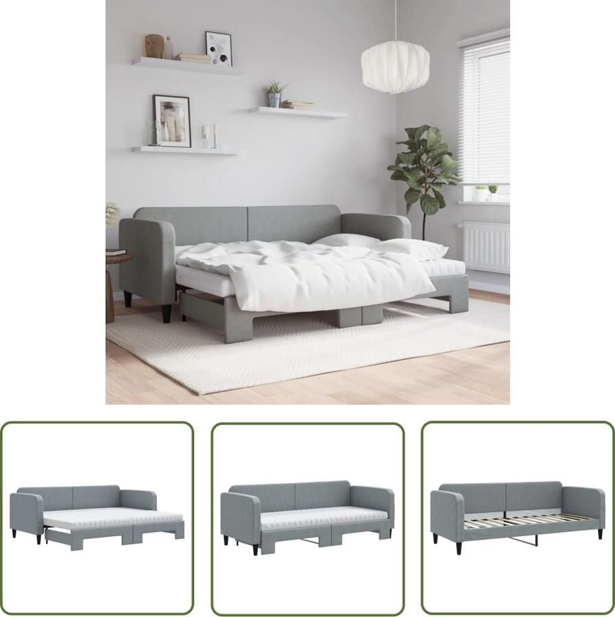 The Living Store Slaapbank onderschuifbed en matrassen 80x200 cm stof lichtgrijs Slaapbank Sofa Bed Tweepersoonsbed Onderdeksbed Compact Meubilair