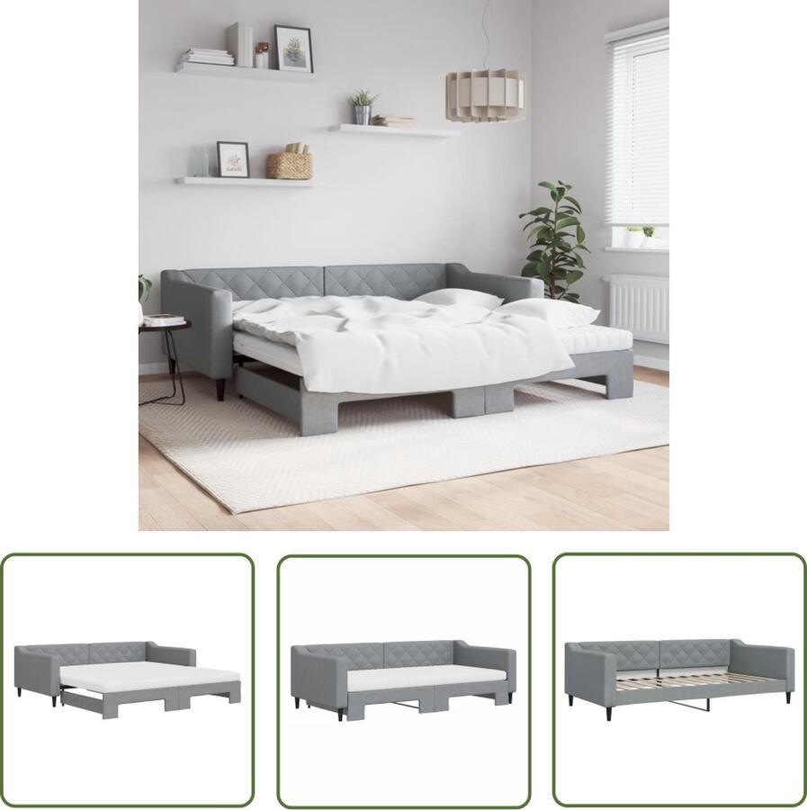 The Living Store Slaapbank met onderschuifbed Lichtgrijs 223x110x67 cm Comfortabel schuimmatras Duurzame stof Modern ontwerp 2x schuimmatras Montage vereist Slaapbank Sofa Bed Tweepersoonsbed Comfortabel Grijs