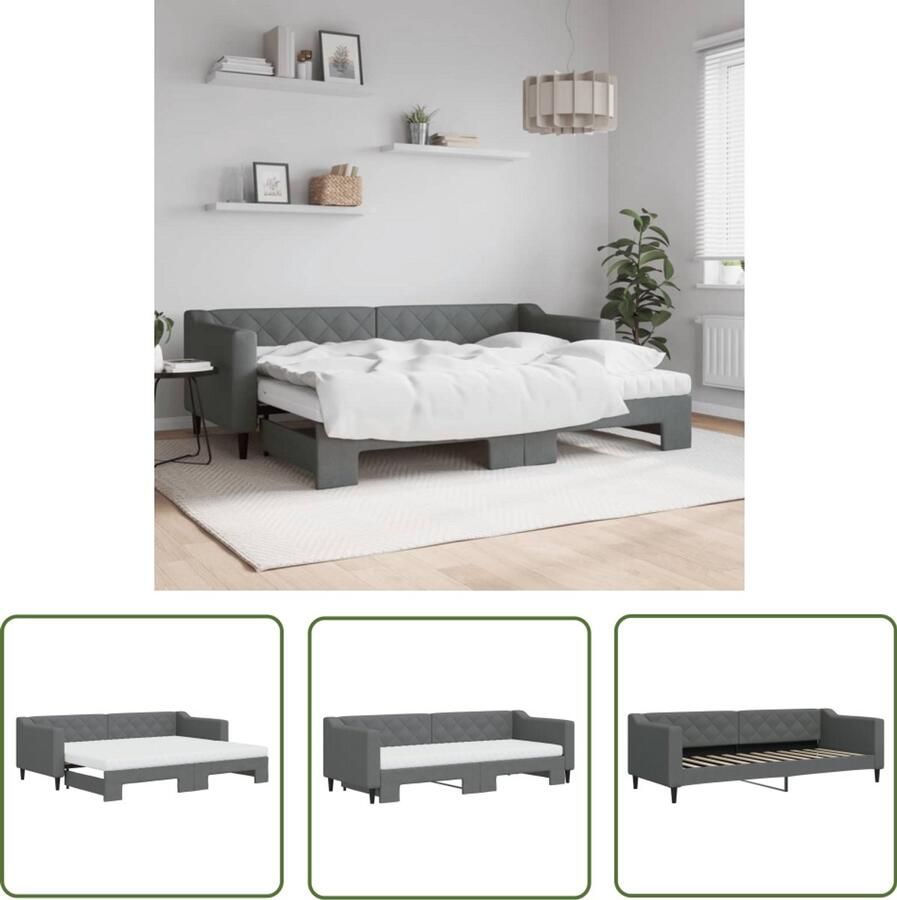 The Living Store Slaapbank onderschuifbed matrassen 80x200 cm stof donkergrijs Slaapbank Sofa Bed Donkere Meubels Multifunctioneel Meubel Compact Wonen