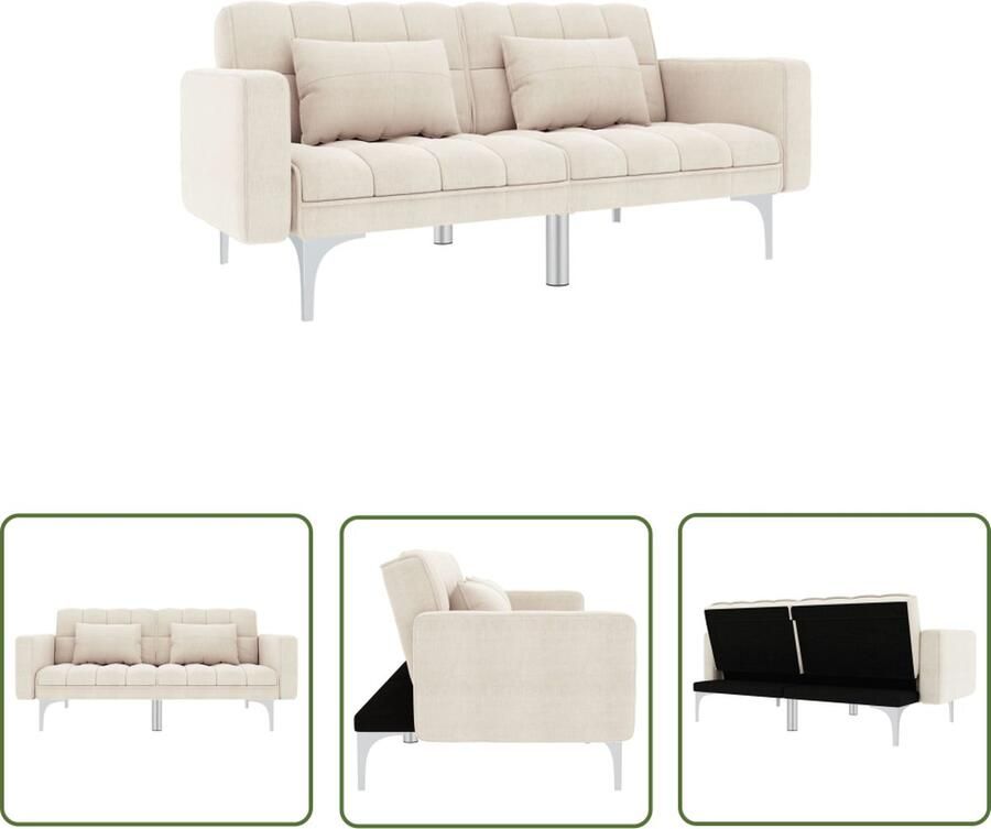 The Living Store Slaapbank Crème Houten frame Metalen poten 175.5 x 98 x 57.5 cm Slaapbank Sofa Bed Tweepersoonsbed Creme Kleurige Bank Banksofa - Foto 2