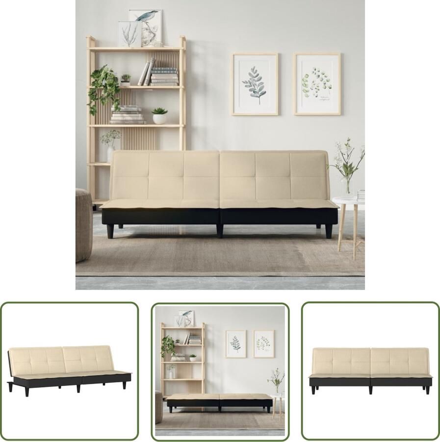 The Living Store Slaapbank Stof 200x89x70cm Verstelbare rugleuning Slaapbank Sofa Bed Tweepersoonsbed Crème Kleurtje Stoffen Bank - Foto 3