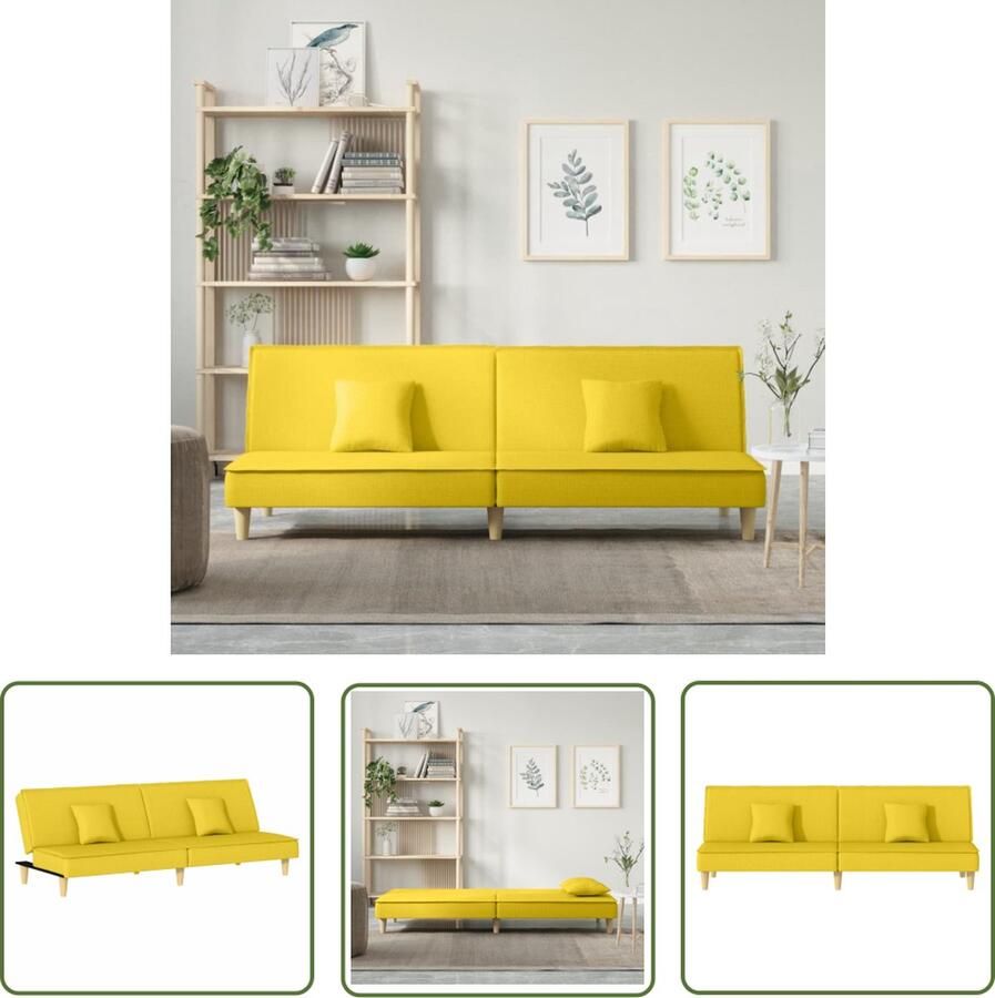 The Living Store Slaapbank Lichtgeel 200 x 89 x 70 cm Verstelbare rugleuning Comfortabele zitting Stabiel frame Inclusief kussens Montage vereist Slaapbank Sofa Bed Tweepersoonsbed Geel Meubilair Lounge Bank - Foto 3