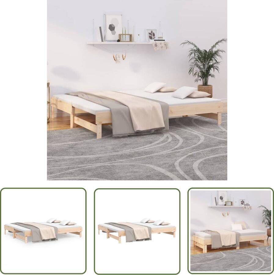 The Living Store Slaapbank Massief Grenen Uitschuifbaar Gelat ontwerp Eenvoudig gebruik 202.5 x 159 x 33.5 cm Geschikte matras 80 x 200 cm Slaapbank Sofa Bed Grenenhout Meubels Multifunctioneel Meubel Guest Bed