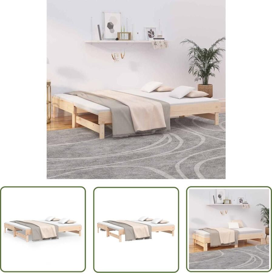 The Living Store Slaapbank uitschuifbaar massief grenenhout 2x(90x190) cm Slaapbank Slaapbanken Bedbank Bed Bank Slaap Bank Houten Bedbank Houten Slaapbank Logeerbed Ligbed Bed Bedbanken Bed Banken