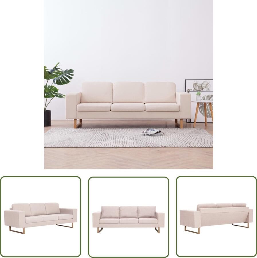 The Living Store Stijlvolle 3-zitsbank Crème Houten frame 200 x 82 x 75 cm Comfortabele zitplaats Drie Gezitsbank Sofa Banks Kopen Lounge Meubilair Woonkamerinrichting