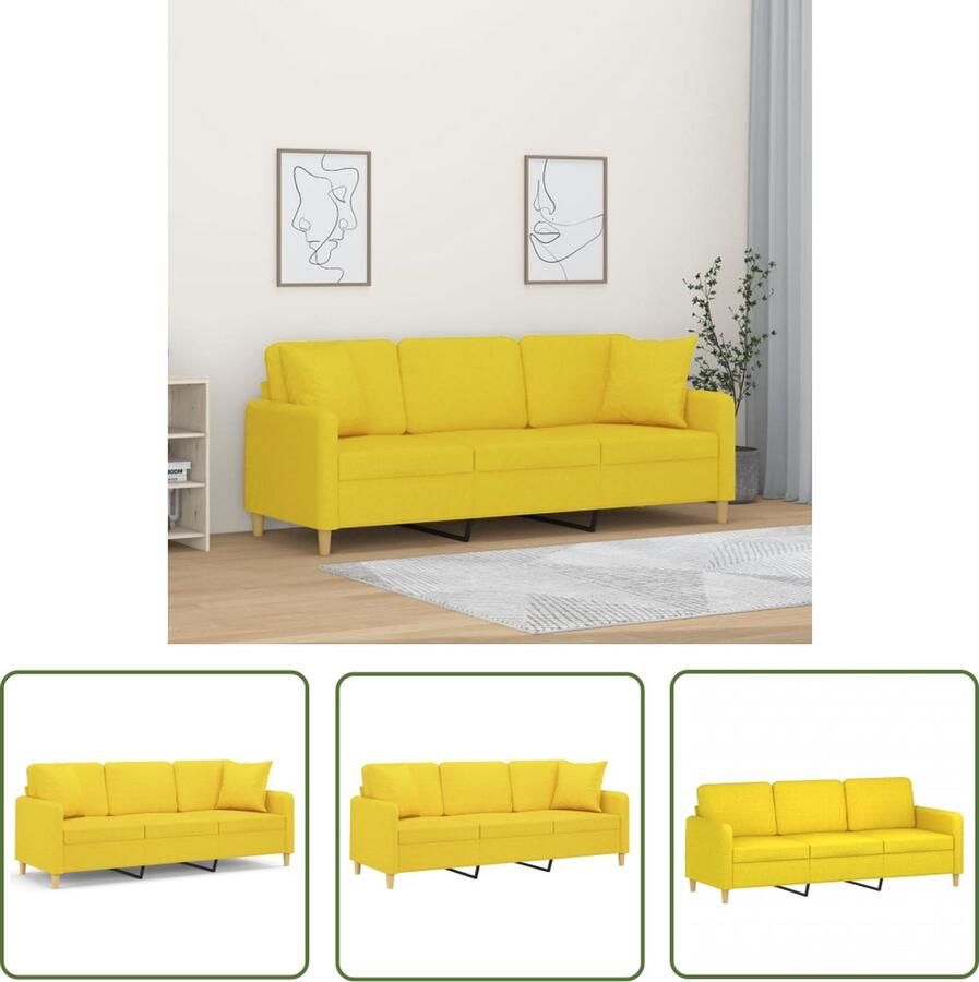 The Living Store 3-zitsbank Lichtgeel Duurzame stof 198 x 77 x 80 cm Comfortabel Drie Zits Bank Sofa Bankstellen Lounge Meubilair Geel Sofa