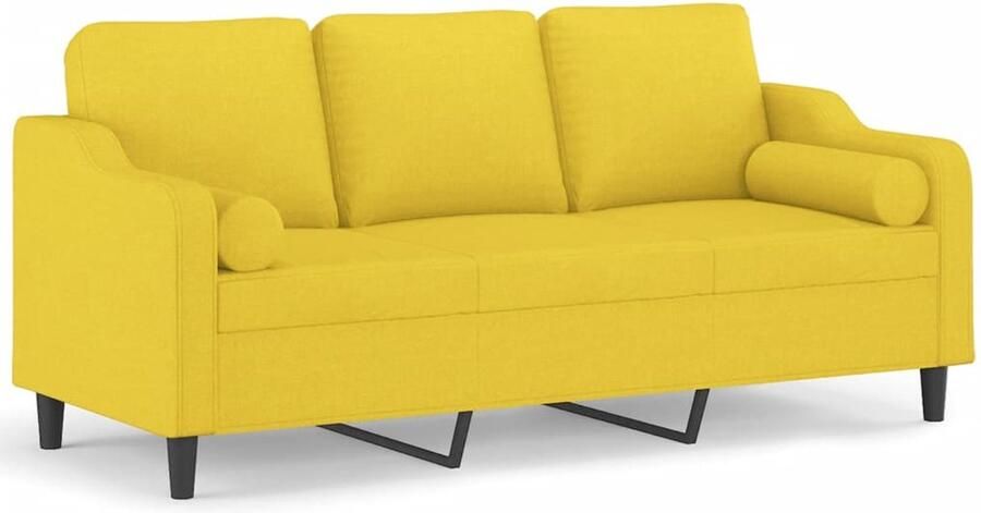 VidaXL Sofa Drie Zitsbank Driezitsbank met sierkussens 180 cm stof lichtgeel Banks Kopen Lounge Meubilair Geel Sofa