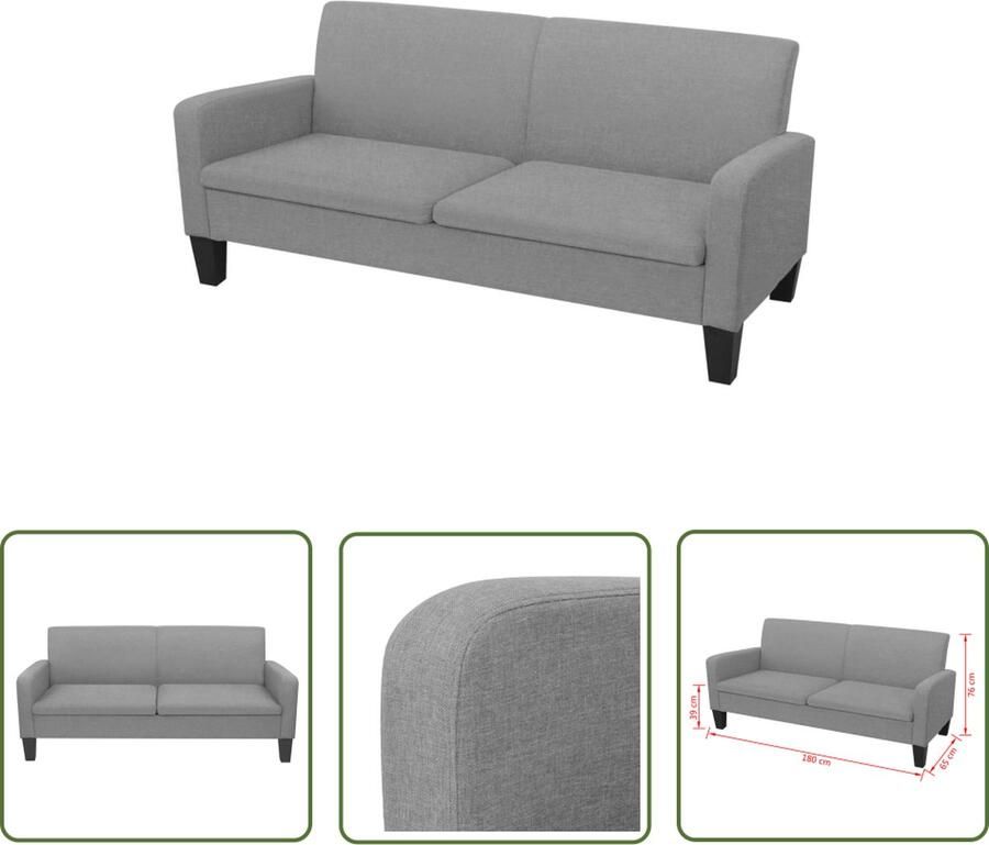 The Living Store Driezitsbank Grenenhout Lichtgrijs 180x65x76 cm Drie Zits Bank Sofa Grijs Bankstellen Meubels Voor Woonkamer Stoffen Sofa - Foto 2
