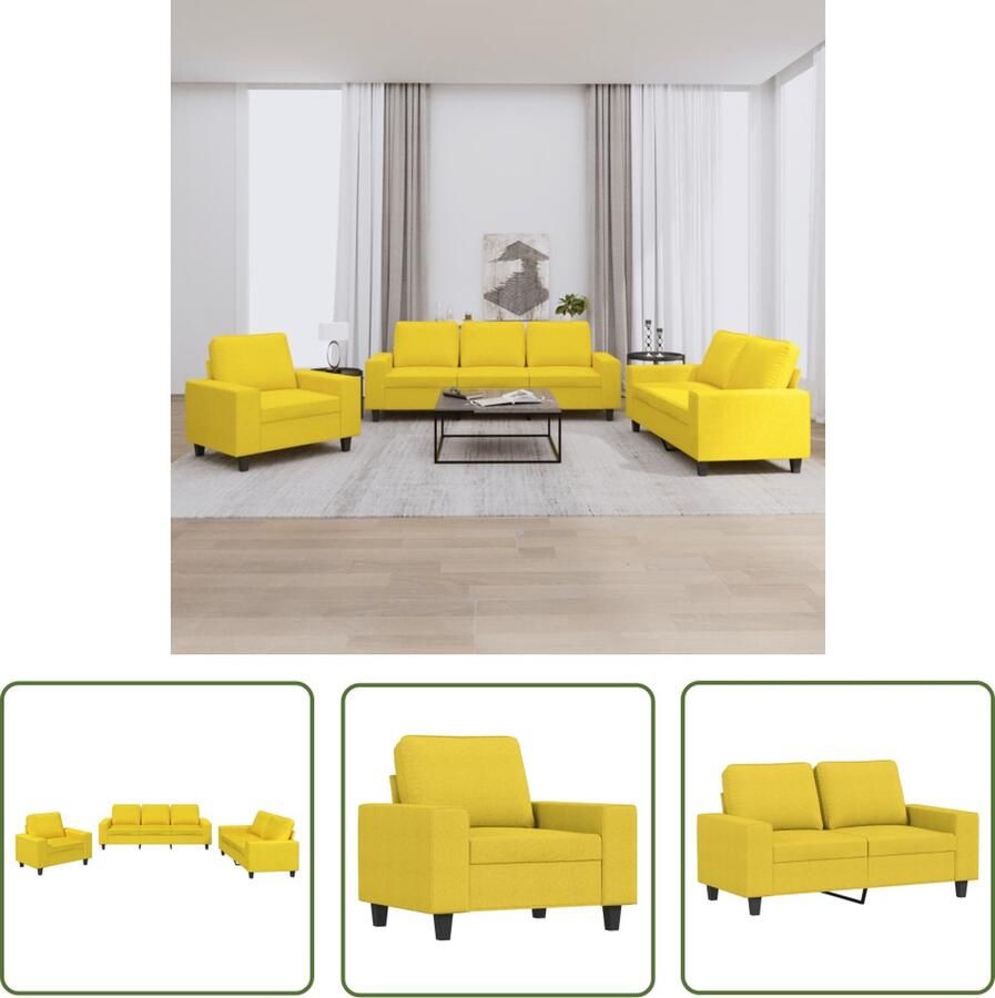 The Living Store 3-delige Loungeset stof lichtgeel Loungebank Sofa Bankstellen Tuinset Geel Sofa