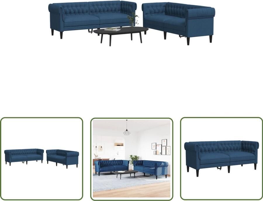 The Living Store 2-delige Loungeset stof blauw Loungeset Sofa Bankstellen Lounge Meubels Twee Persoons Sofa