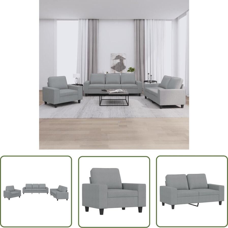 The Living Store Loungeset Stof Metaal Multiplex Lichtgrijs 3-zitsbank Comfortabele zitervaring Loungeset Sofa Bankstel Lounge Meubilair Tuinset