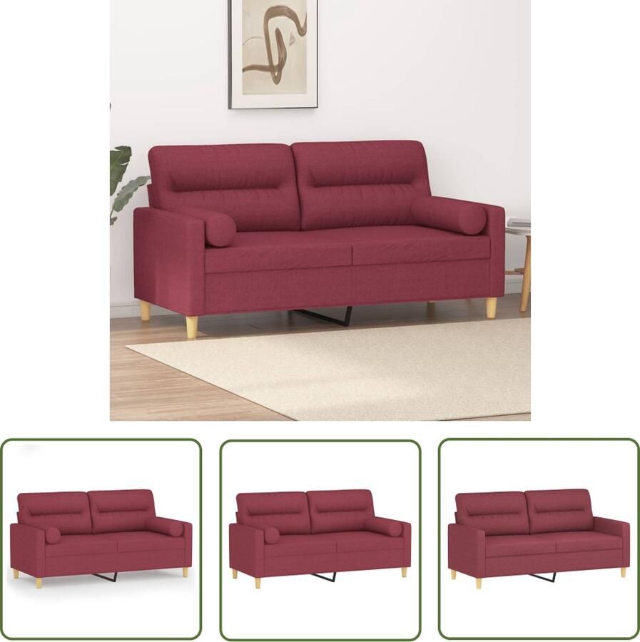 The Living Store 2-zitsbank wijnrood 158 x 77 x 80 cm Duurzame stof Stevig frame Verwijderbare kussenhoezen Comfortabele zitervaring Draagvermogen 110 kg Inclusief sierkussens