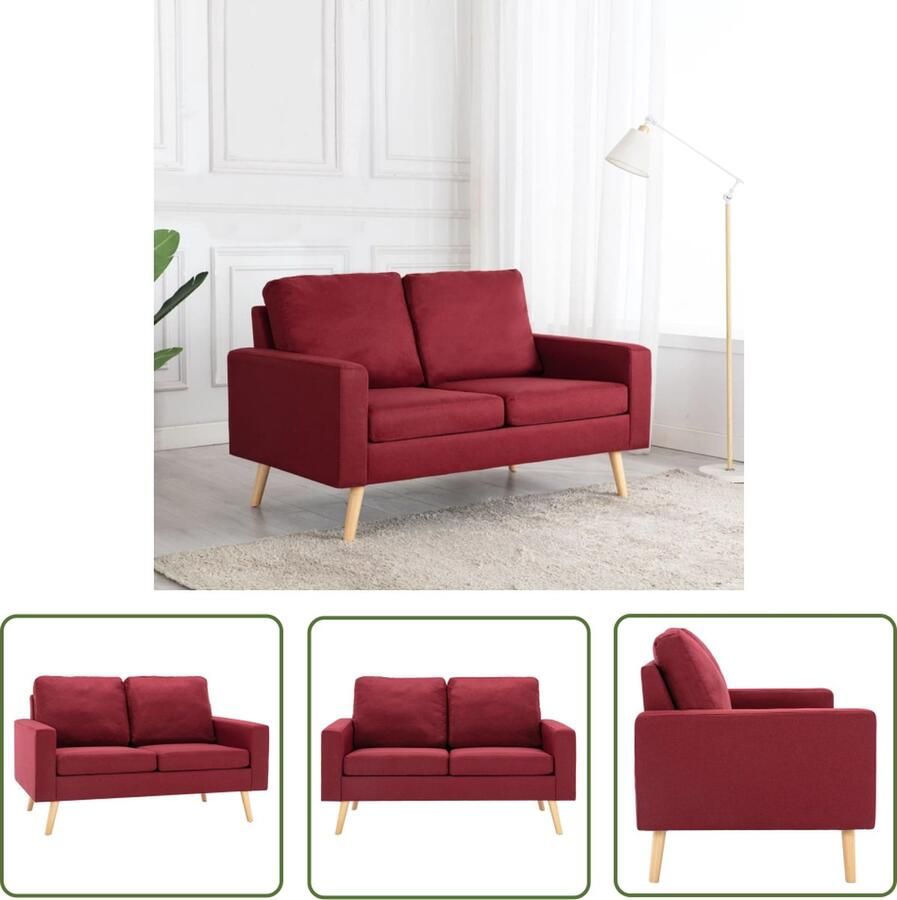 VidaXL Tweezitsbank stof wijnrood Tweezitsbank Sofa Rood Lounge Meubels Stoffen Bank Design Bank - Foto 2