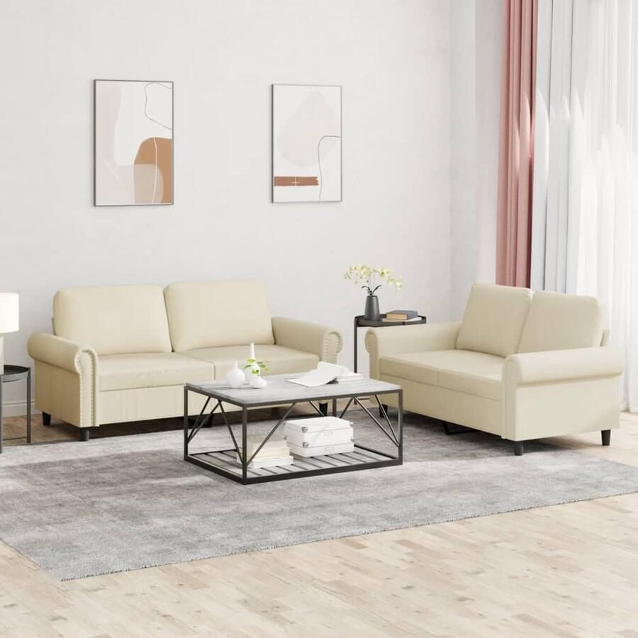 The Living Store Loungeset Sofa Kunstleer Crème Stevig Metalen Frame Comfortabele Zitervaring Loungeset Sofa Set Kunstleder Bankstel Creme Lounge Set 2 Persoons Bank