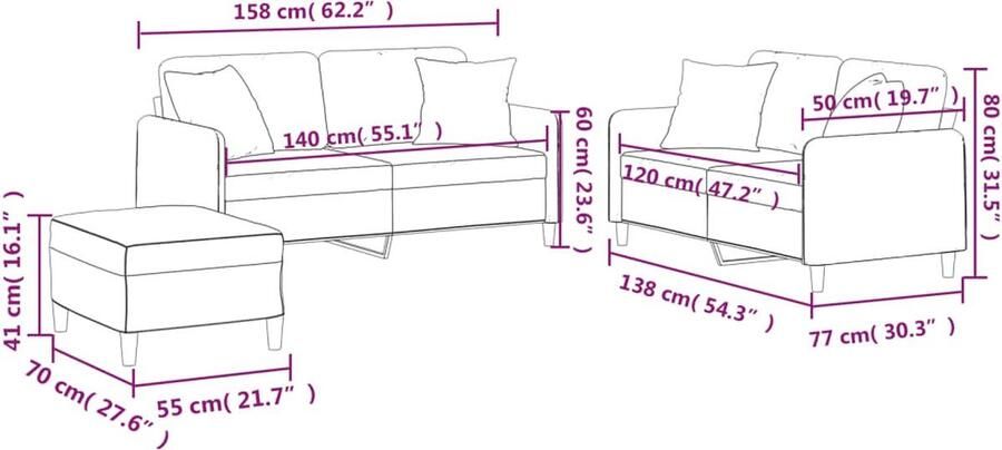 The Living Store 3-delige Loungeset met kussens stof bruin Loungeset Sofa Set Tuinmeubel Buitenmeubel Bruine Sofa