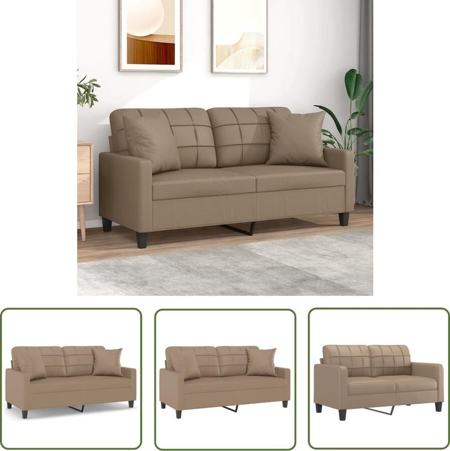 The Living Store 2-zitsbank Cappuccino Kunstleer 158 x 77 x 80 cm Stevig frame Sierkussens inclusief Twee Zitsbank Sofa Bruine Bank Bankstellen Lounge Meubilair