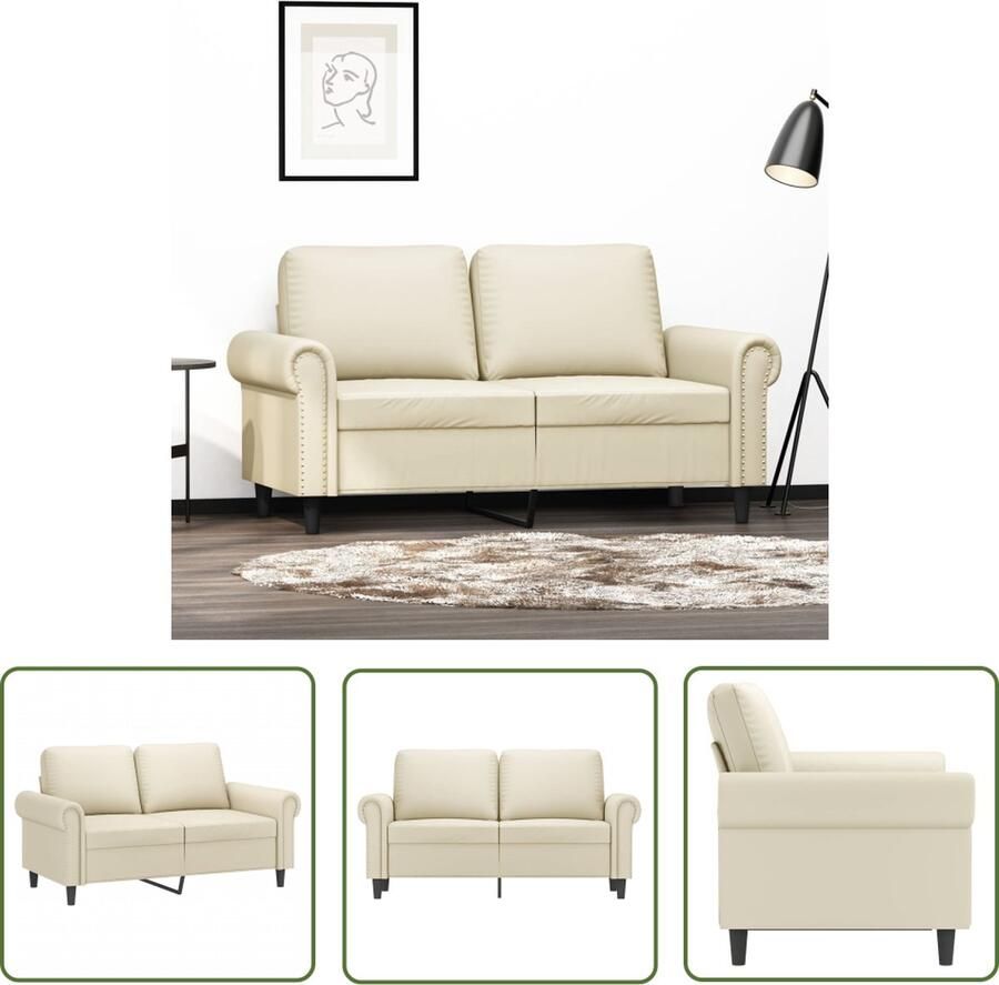 The Living Store 2-zitsbank Kunstleer Crème Stevig metalen frame Tweezitsbank Sofa Salontafel Bankstellen Lederlook