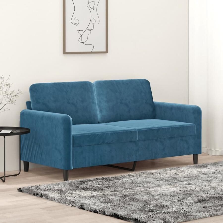 The Living Store Tweezitsbank 140 cm fluweel blauw Tweezitsbank Sofa Fluweel Bank Blauwe Bank Salontafel