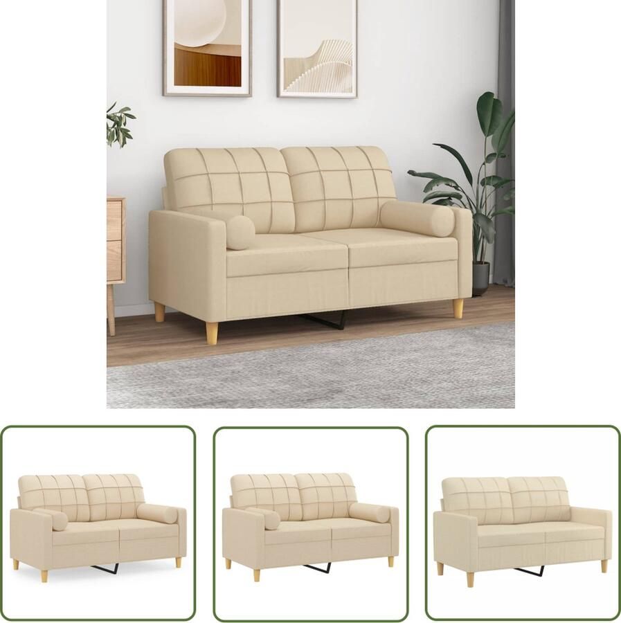 The Living Store 2-zitsbank Crème 138 x 77 x 80 cm Duurzame stof Stevig metalen frame Verwijderbare kussenhoezen Comfortabele zitervaring Inclusief 2 sierkussens Tweezitsbank Sofa Banks Kopen Lounge Meubels Creme Sofa