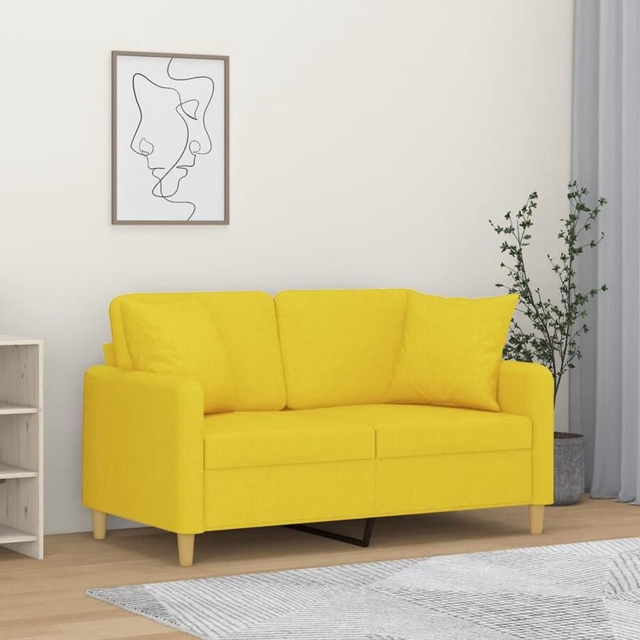 The Living Store Tweezitsbank met sierkussens 120 cm stof lichtgeel Tweezitsbank Sofa Bankstellen Geel Sofa Livingroom Meubels