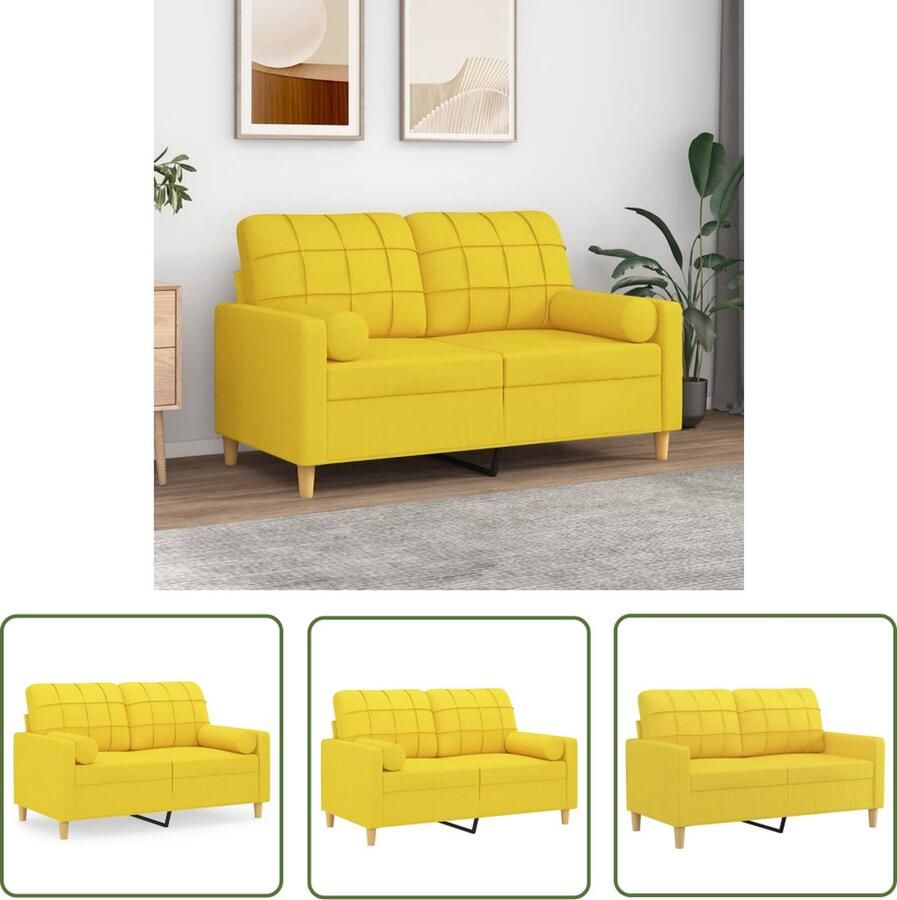 The Living Store 2-zitsbank Lichtgeel 138x77x80cm Duurzame stof Stevig frame Verwijderbare kussenhoezen Comfortabele zitervaring Draagvermogen 110kg Inclusief 2 sierkussens