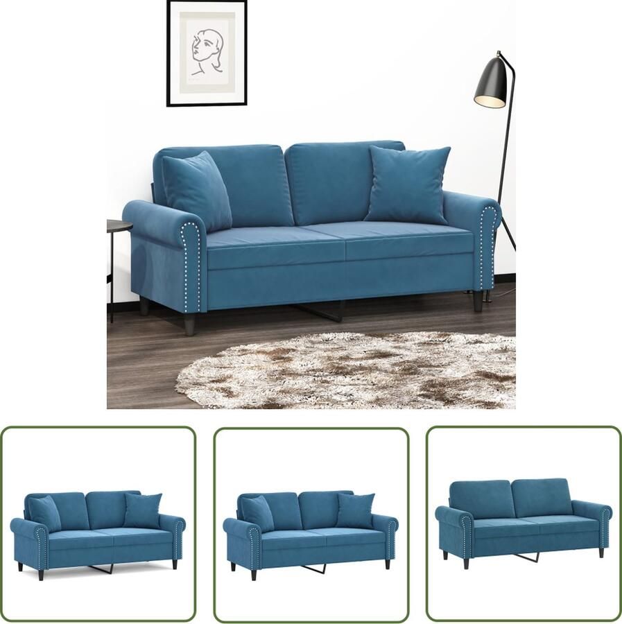 The Living Store 2-zitsbank Fluweelblauw 172 x 77 x 80 cm Comfortabel fluweel stabiel frame Tweezitsbank Sofa Blauwe Bank Velvet Bank Lounge Meubilair