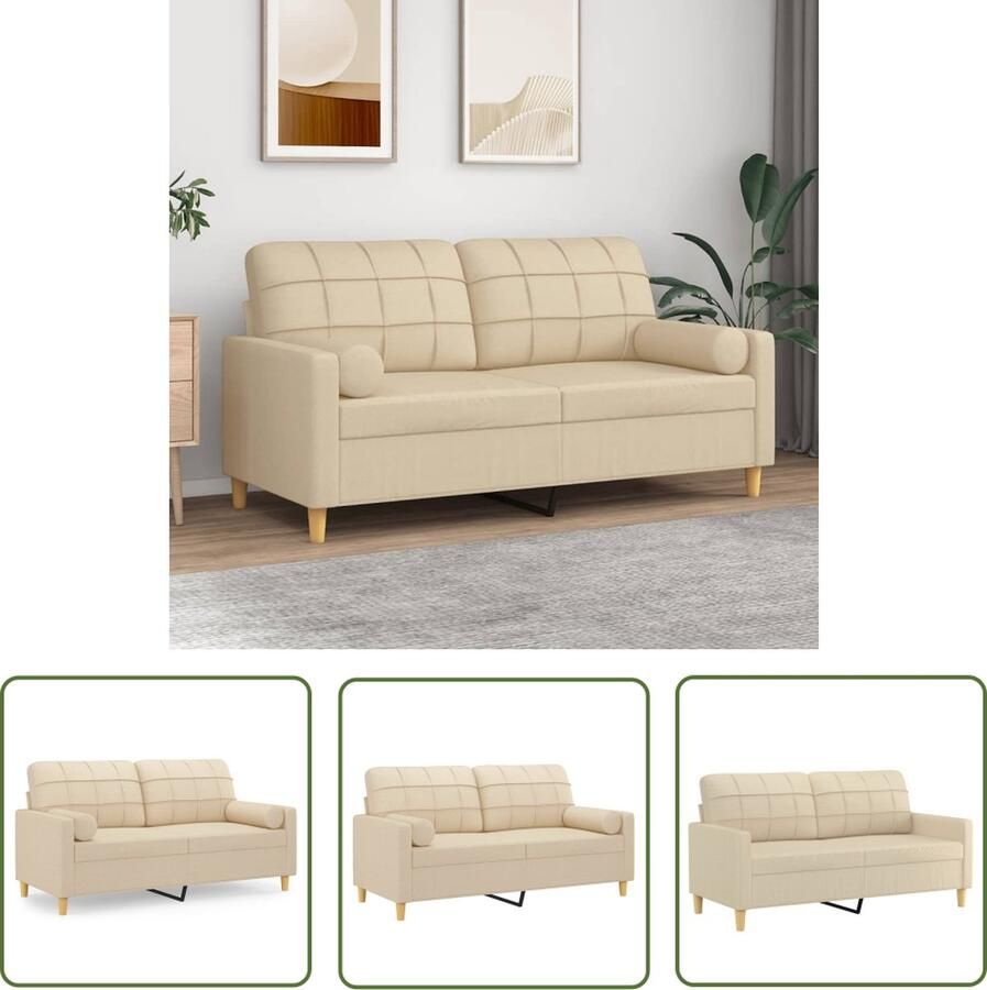 The Living Store 2-zitsbank Crème 158x77x80 cm Duurzame stof Stevig frame Verwijderbare kussenhoezen Comfortabele zitervaring Inclusief 2 sierkussens Tweezitsbank Sofa Bankstellen Creme Sofa Lounge Meubels