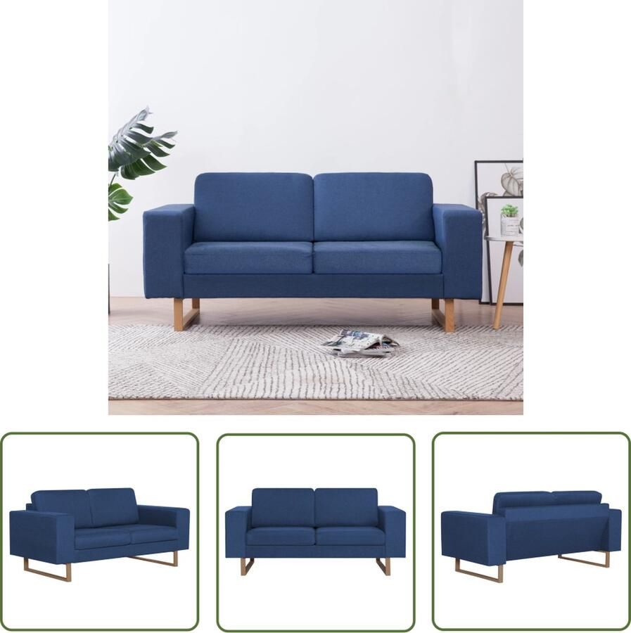 The Living Store Stoffen tweezitsbank blauw 156 x 82 x 75 cm breedte zitting 121 cm dikte zitkussen 12 cm dikte rugkussen 10 cm zithoogte 40 cm Tweezitsbank Sofa Bankstellen Lounge Meubilair Salonmeubel