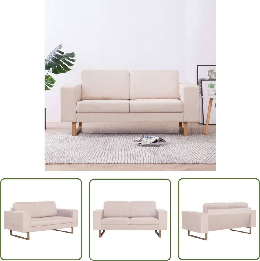The Living Store 2-zitsbank stoffen bank 156x82x75 cm crème Tweezitsbank Sofa Bankstellen Creme Kleurig Leder Look
