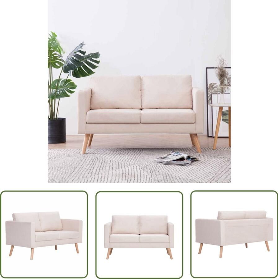 The Living Store Bank Stoffen 2-zitsbank 116x70x73 cm Crème Tweezitsbank Sofa Bankstellen Creme Kleurtje Velours Bank - Foto 2
