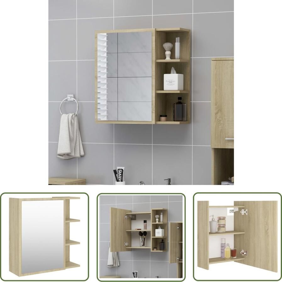 VidaXL Sonoma Eiken Badkamer Spiegelkast Badkamerspiegelkast 62 5x20 5x64 cm bewerkt hout sonoma eiken Houten Spiegelkast Opbergkast Badkamer Badkameropbergruimte