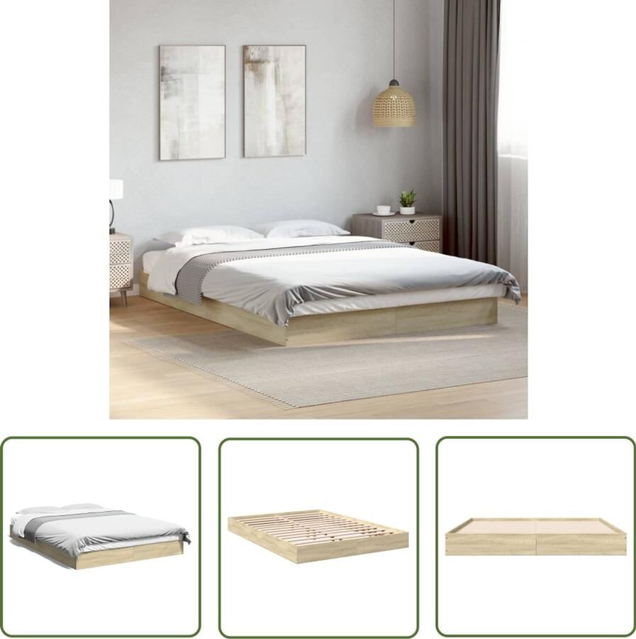 VidaXL Bedframe zonder matras hout sonoma eikenkleurig 120x200 cm Houten Bedframe Sonoma Eiken Bed 120x200 Modern Bed Slatted Frame