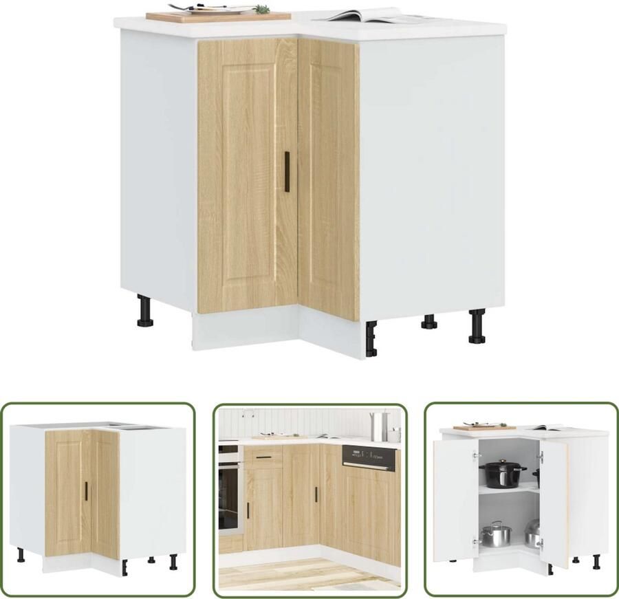 The Living Store Keuken hoekonderkast Porto bewerkt hout sonoma eikenkleurig Keukenhoekonderkast Keukenmeubel Opslagruimte Houten Kast Sonomaneiken