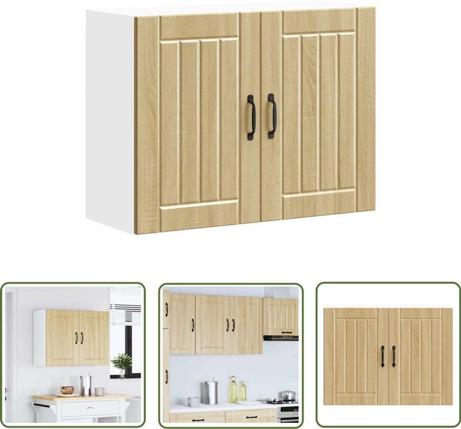 The Living Store Keukenwandkast Lucca bewerkt hout sonoma eikenkleurig Keukenwandkast Opslagoplossing Keukeninrichting Houten Kast Sonomaeik