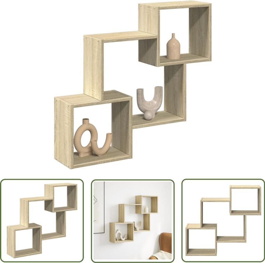 The Living Store Wandkast 78x18x71 cm bewerkt hout sonoma eikenkleurig Wandkast Houten Kast Opbergkast Salontafel Tv Meubel