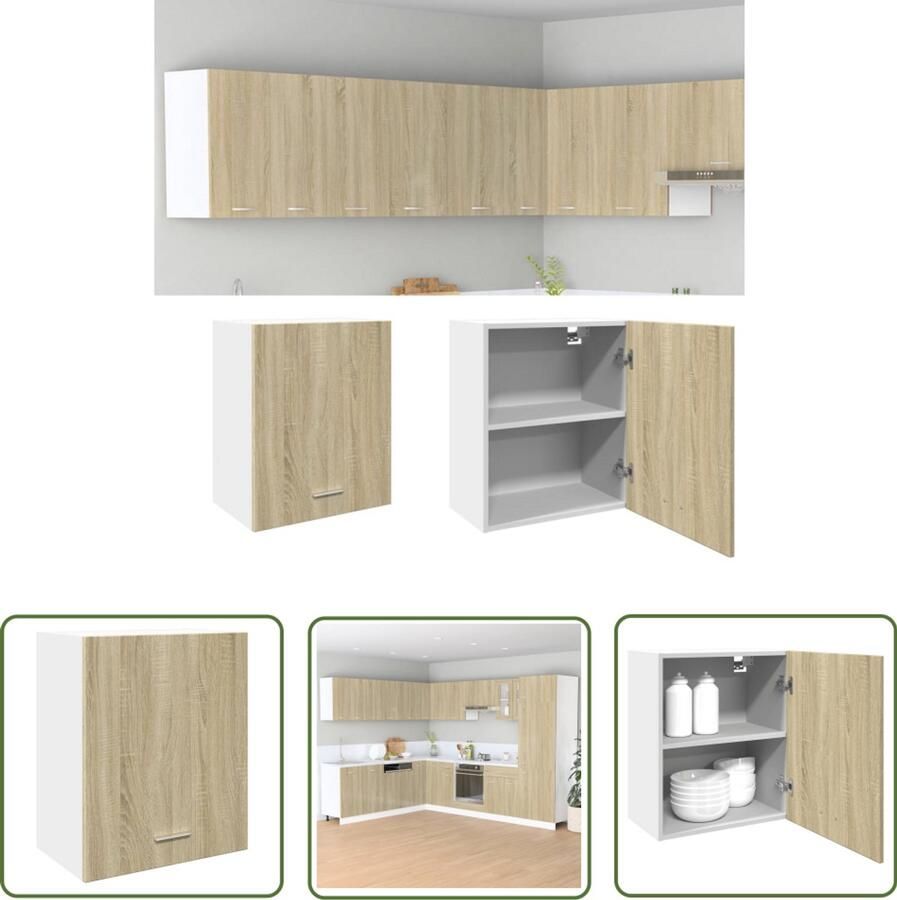 The Living Store Wandkast 50x31x60 cm bewerkt hout sonoma eikenkleurig Wandkast Keukenopbergkast Houten Kast Sonoma Eiken Opbergruimte