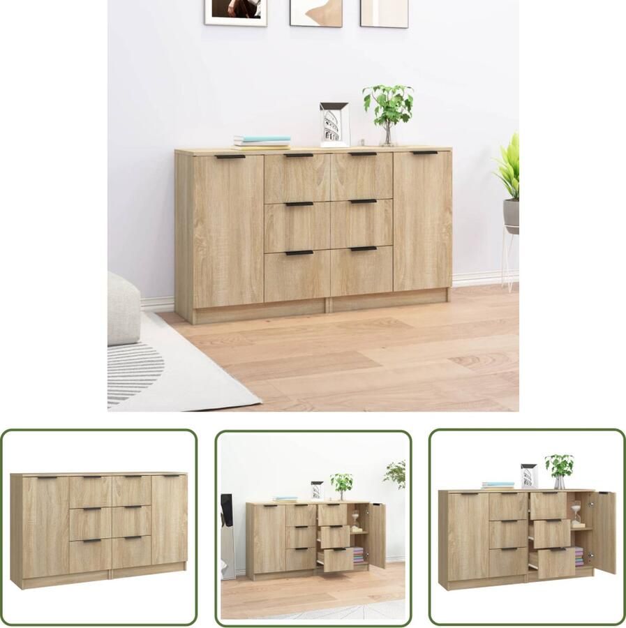 The Living Store Dressoirs 2 st 60x30x70 cm bewerkt hout sonoma eikenkleurig Dressoir Salontafel Houten Dressoir Vintage Dressoir Landelijke Dressoir