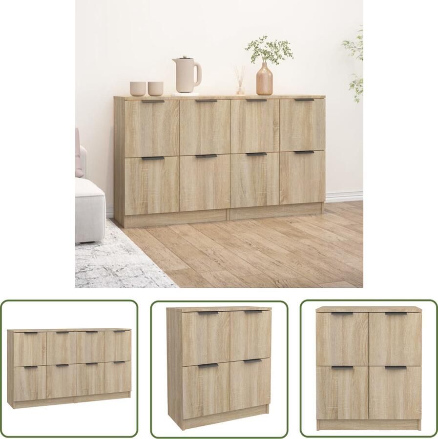 The Living Store Dressoirs 2 st 60x30x70 cm bewerkt hout sonoma eikenkleurig Dressoir Houten Dressoir Salontafel Tv Tafel Woonaccessoires