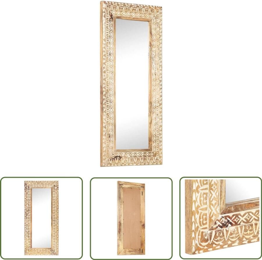 VidaXL Spiegel 110x50 cm Massief Mangohout Houten Spiegel Wandspiegel Vintage Spiegel Mangoholtspiegel Salontafel Livingroomdecoratie Woonaccessoires Handmade Mirror Rustic Mirror