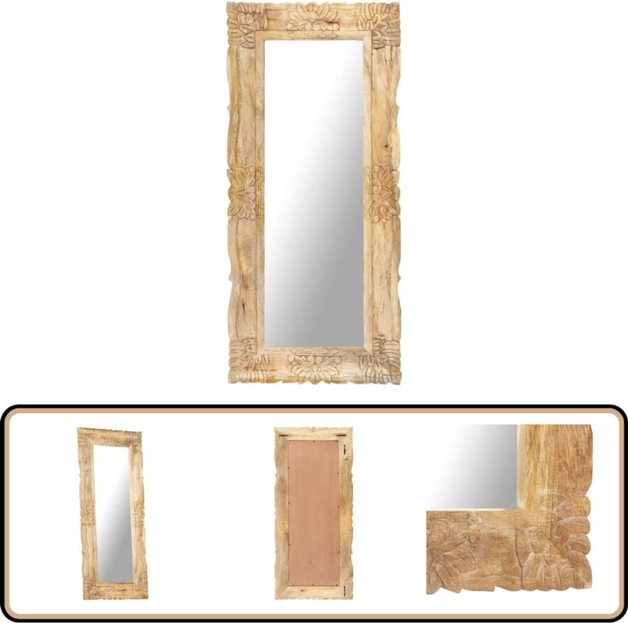 VidaXL Spiegel 110x50 cm Massief Mangohout Mango Houtspiegel Wanddecoratie Vintage Spiegel Handgewerkt Salontafel Woondecoratie Kamerdecoratie Badkamer Spiegel