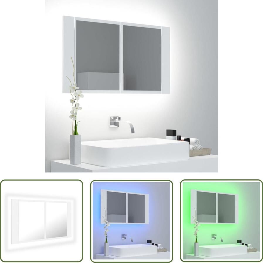 VidaXL Spiegel Badkamerkast met spiegel en LED 80x12x45 cm acryl wit Led Verlichting Badkamerinrichting Houten Kast
