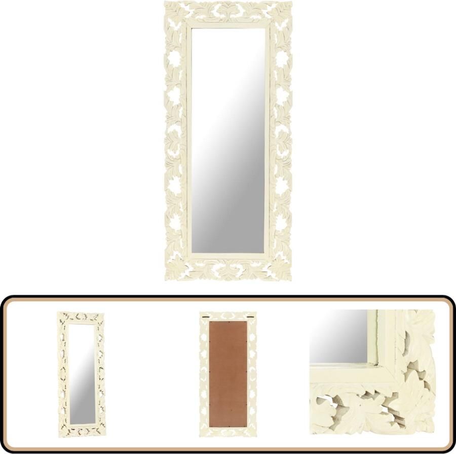 VidaXL Spiegel Handgesneden 110x50 cm Mangohout Houten Spiegel Wanddecoratie Mango Wood Mirror Vintage Spiegel Salontafel Accessoires