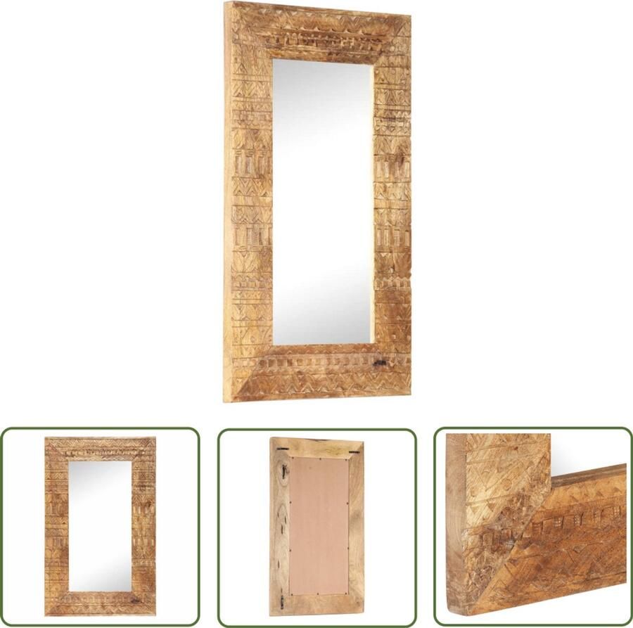 VidaXL The Living Store Spiegel handgesneden 80x50x2 5 cm massief mangohout Houten Spiegel Wanddecoratie Vintage Spiegel Mangoholtspiegel Salontafel Accessoires