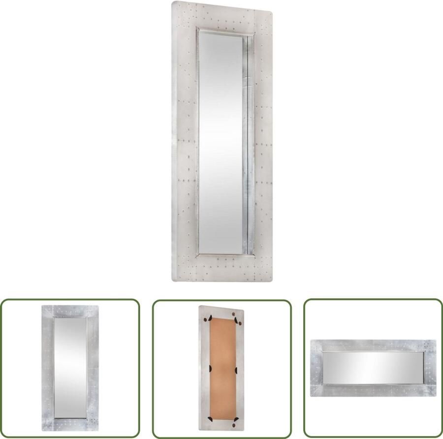 VidaXL Spiegel Luchtvaartstijl 110x50 cm Zilver Luchtspiegel Vliegtuigspiegel Metalen Spiegel Wandspiegel Salontafel Industrieel Design Minimalistisch Zilveren Spiegel Grote Spiegel Kleine Spiegel Hallenspiegel