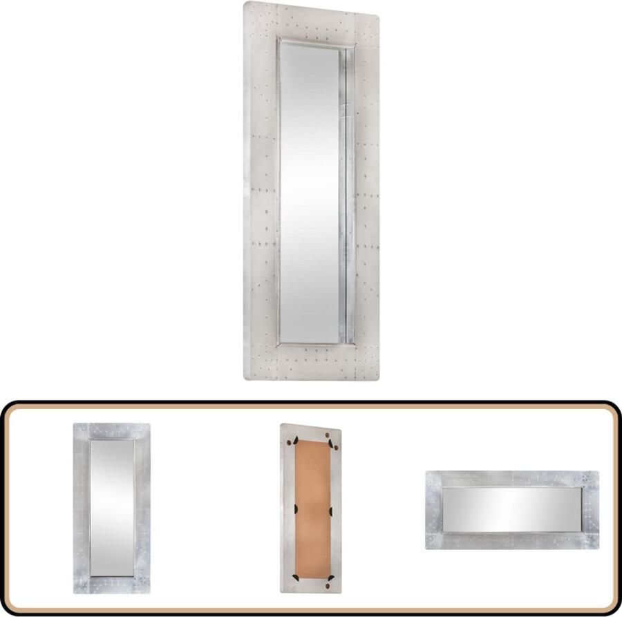 VidaXL Spiegel Luchtvaartstijl 110x50 cm Zilver Luchtspiegel Vliegtuigspiegel Metalen Spiegel Wandspiegel Salontafel Industrieel Design Minimalistisch Zilveren Spiegel Grote Spiegel Kleine Spiegel Hallenspiegel - Foto 2