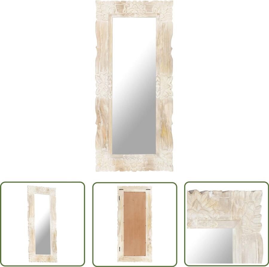VidaXL Spiegel Massief Mangohout 110x50 cm Wit Mango Houtspiegel Wandspiegel Vintage Spiegel Witte Spiegel Design Spiegel Handgeschreven Spiegel Salontafel Woonkamerdecoratie Badkameraccessoires