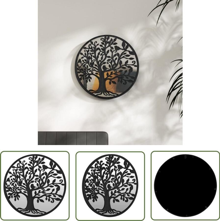 VidaXL Spiegel Rond 40 cm IJzer Zwart Ronde Spiegel Wandspiegel Zwarte Spiegel Ijzeren Spiegel Vintage Spiegel Industriële Spiegel Salontafel Spiegel Badkamer Spiegel Kleine Spiegel Ovale Spiegel