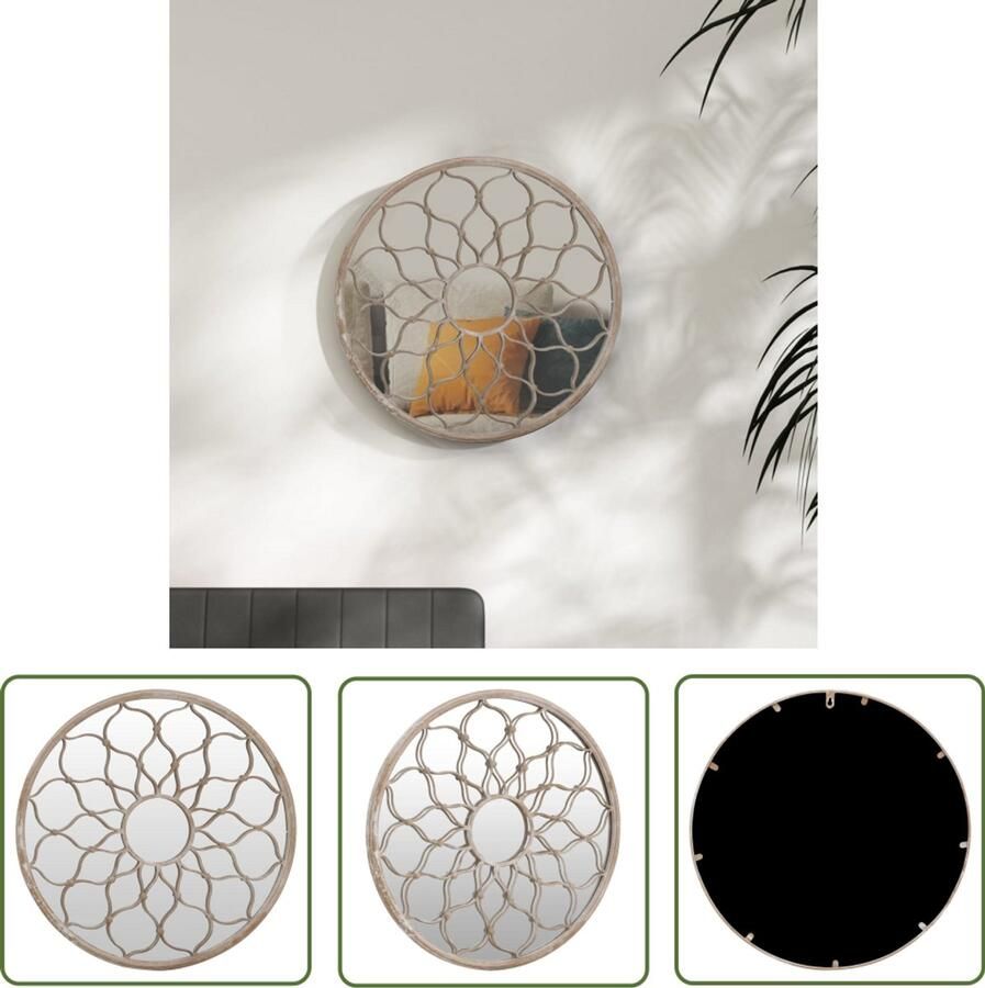 VidaXL Spiegel Rond 60x3 cm IJzer Zandkleurig Decoratieve Spiegel Wandspiegel Ronde Spiegel Met Ijzeren Frame Vintage Spiegel Industriële Spiegel Salontafel Spiegel Badkamer Spiegel Spiegels Online Kopen