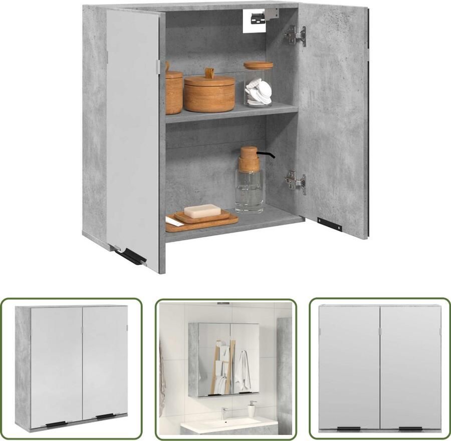 VidaXL Spiegelkast Badkamerkast Badkamerspiegelkast 64x20x66 5 cm bewerkt hout betongrijs Badkamerspiegel Opslagoplossing Betongrijs