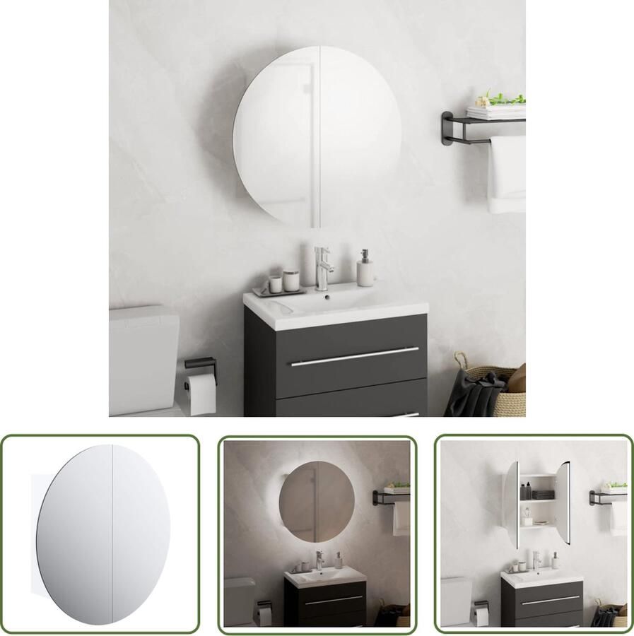 VidaXL Spiegelkast Badkamerkast met ronde spiegel en LED 40x40x17 5 cm wit Led Verlichting Badkamermeubilair Opbergkast - Foto 2